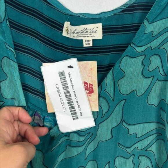 Kantha Bae Womens Silk Meadow Mini Dress Free Size New with Tags Boho Oversized - Picture 4 of 10
